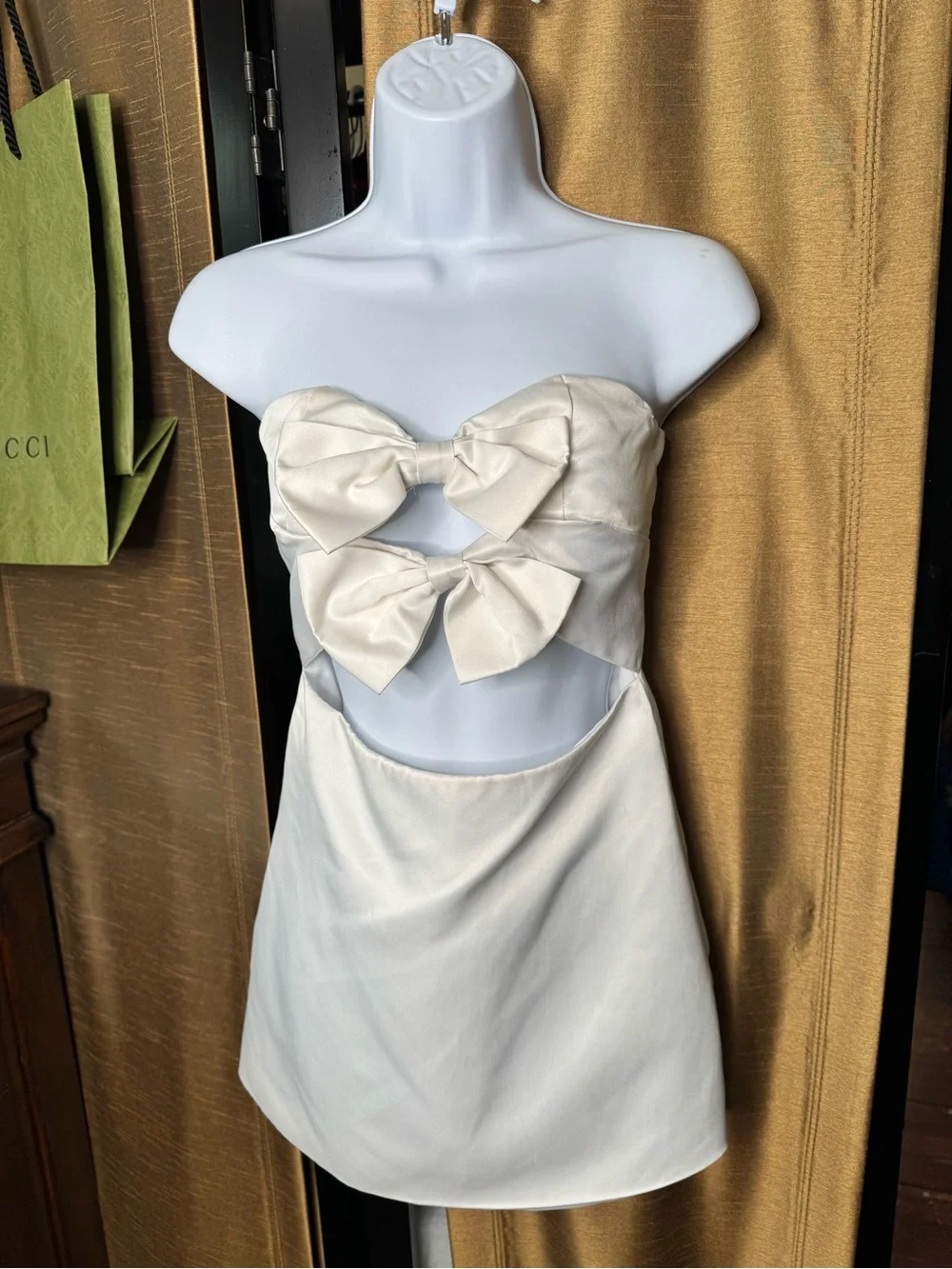 Peppermayo Ivory Bow Cutout Strapless Mini Dress US 4